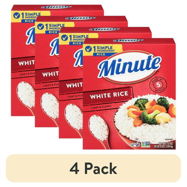 (4 pack) Minute Instant White Rice, Light and Fluffy, 72 oz