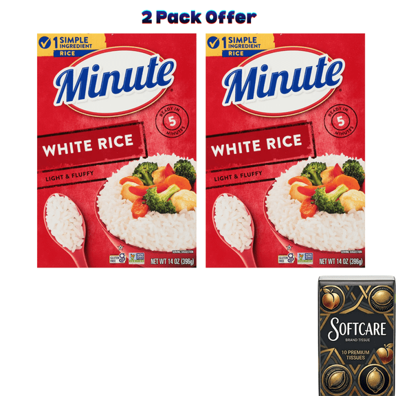 Minute Instant White Rice, Light and Fluffy, Gluten Free, 14 oz Box ( Include One Tissue Pack )