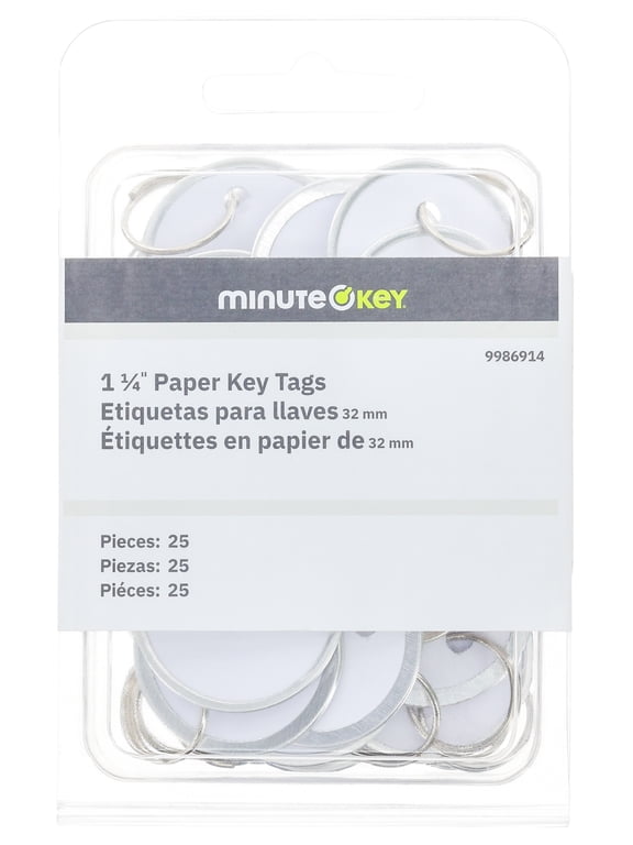 Paper Key Tags, 1-1/4", Paper, Silver, White, 25 pack