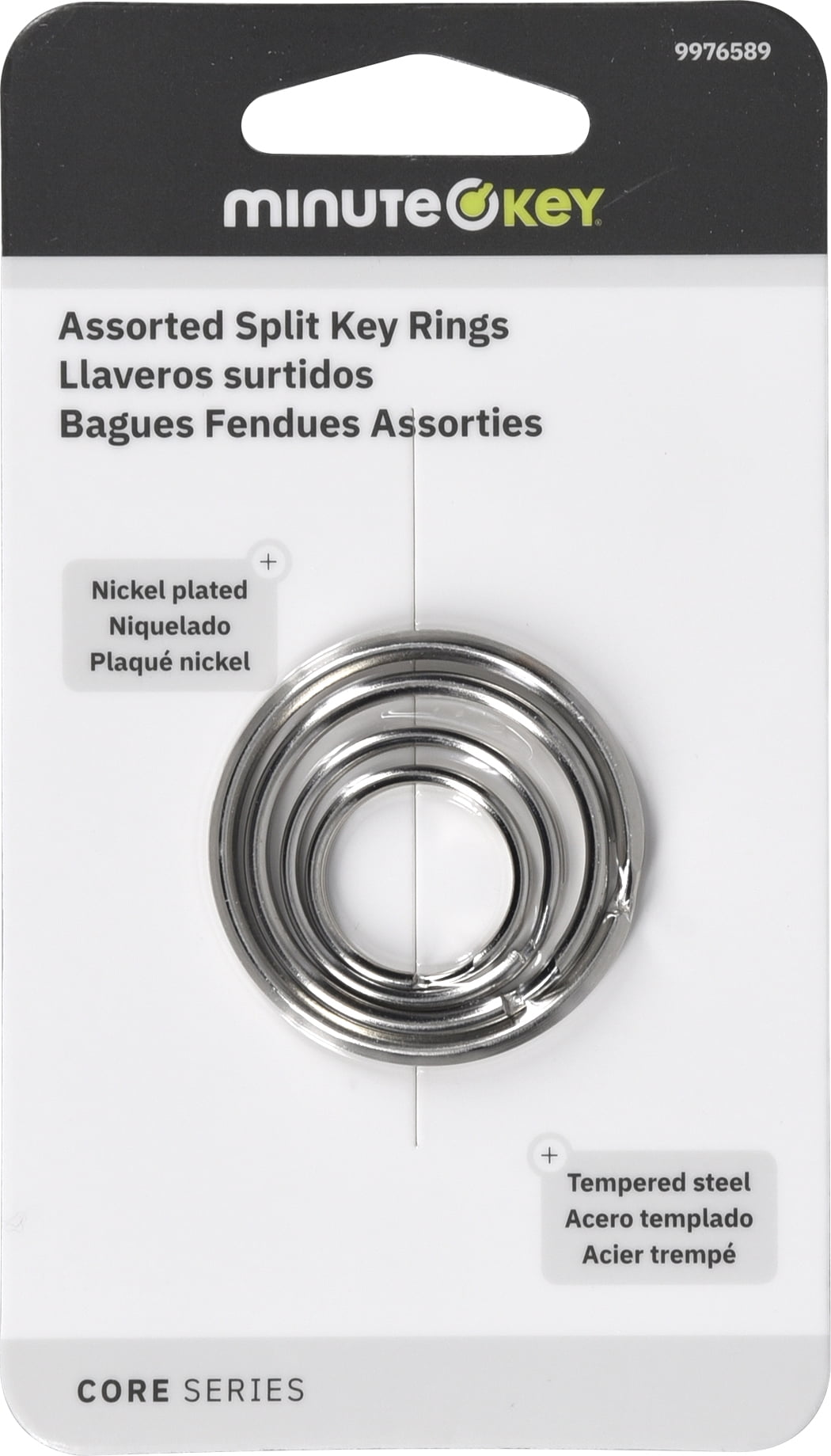 Minute Key Assorted Size Split Rings, Silver, Tempered Steel