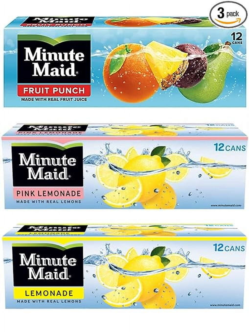 Minute Maid 12 oz Can Bundle 36 Pack - Fruit Punch, Pink Lemonade, and Lemonade