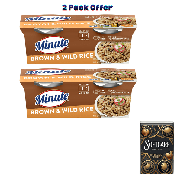 Minute Ready-to-Eat Brown and Wild Rice, Microwaveable Rice Cups, 4.4 oz, 2 Count ( Include One Tissue Pack )