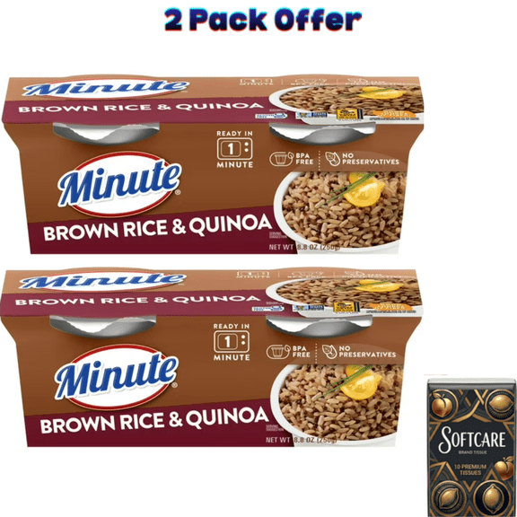 Minute Ready-to-Eat Brown Rice and Quinoa, Microwaveable Rice Cups, 4.4 oz, 2 Count ( Include One Tissue Pack )