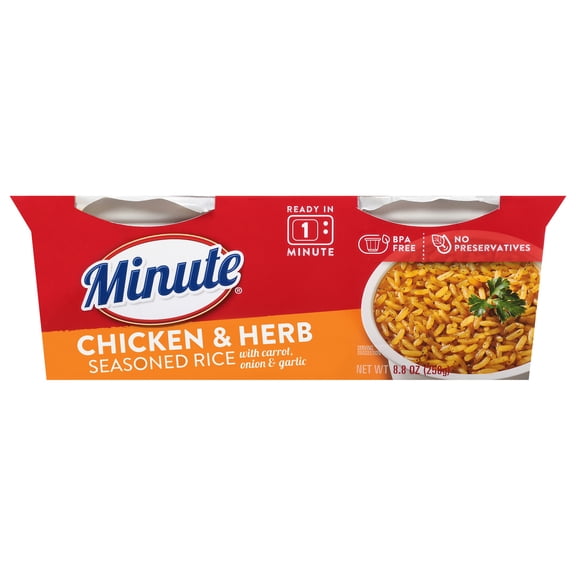 Minute Ready-to-Eat Chicken Flavored Rice, Microwaveable Rice Cups, 4.4 oz, 2 Count