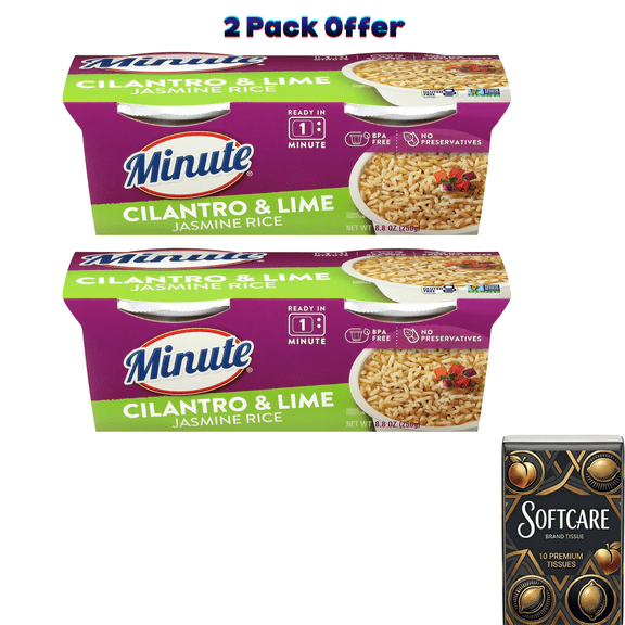 Minute Ready-to-Eat Cilantro and Lime Jasmine Rice, Microwaveable Rice Cups, 4.4 oz, 2 Count  ( Include One Tissue Pack )