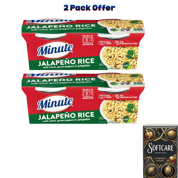 Minute Ready-to-Eat Jalapeno Rice, Microwaveable Rice Cups, 4.4 oz, 2 Count ( Include One Tissue Pack )