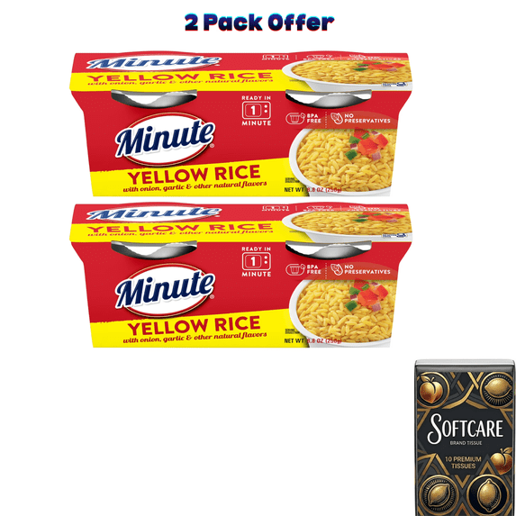 Minute Ready-to-Eat Yellow Rice, Microwaveable Rice Cups, 4.4 oz, 2 Count ( Include One Tissue Pack )