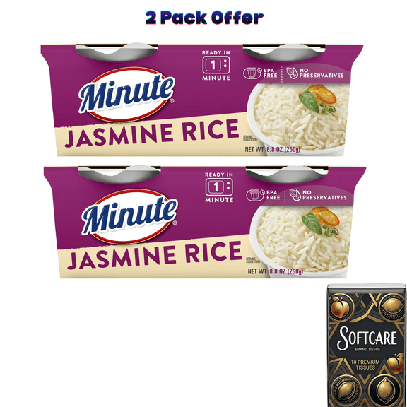 Minute Ready-to-Serve Jasmine Rice, Microwaveable Rice Cups, 4.4 oz, 2 Count ( Include One Tissue Pack )