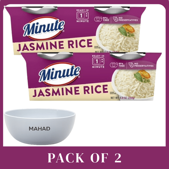 Minute Ready-to-Serve Jasmine Rice, Microwaveable Rice Cups, 4.4 oz, 2 Ct-2 pack-with Bowel by Mahad