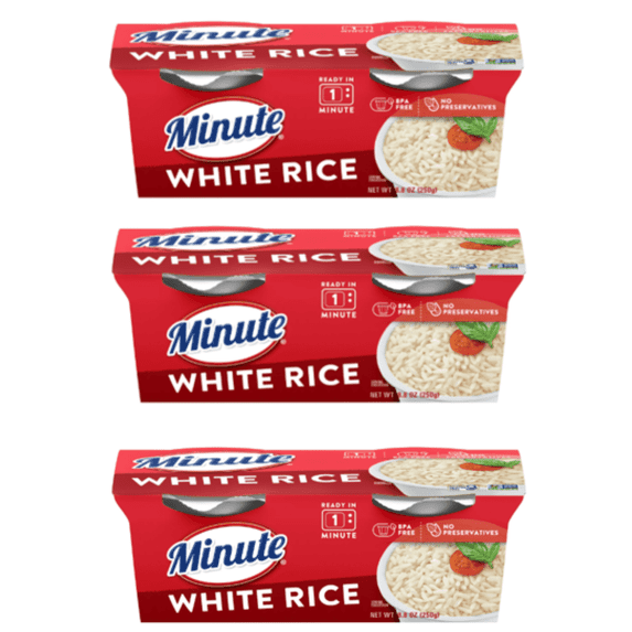Minute Ready to Serve White Rice, Quick and Easy Cups, 4.4 oz, 2 Ct - Pack of 3