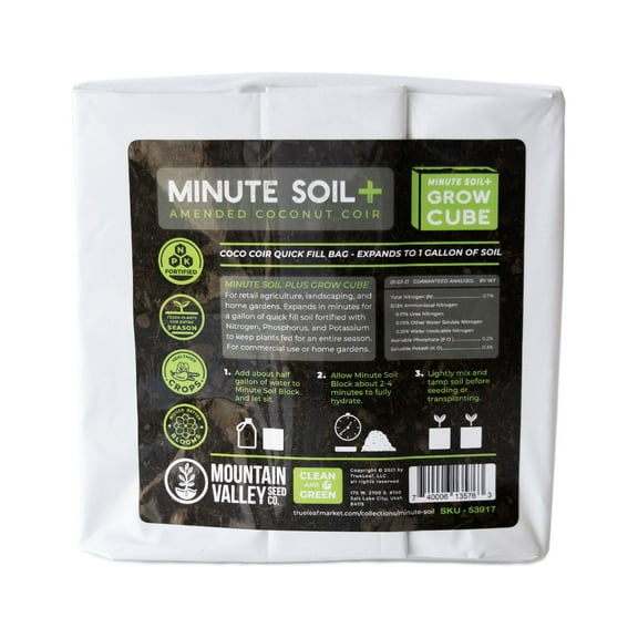 Minute Soil Plus Grow Cube - 1 Gallon Plastic Grow Bag - 1 Cube - Amended Coconut Coir Fiber Self Contained Expanding Grow Planter