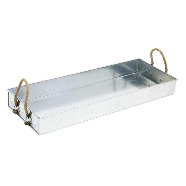 Large Galvanized Steel Rectangular Tray with Rope Handles