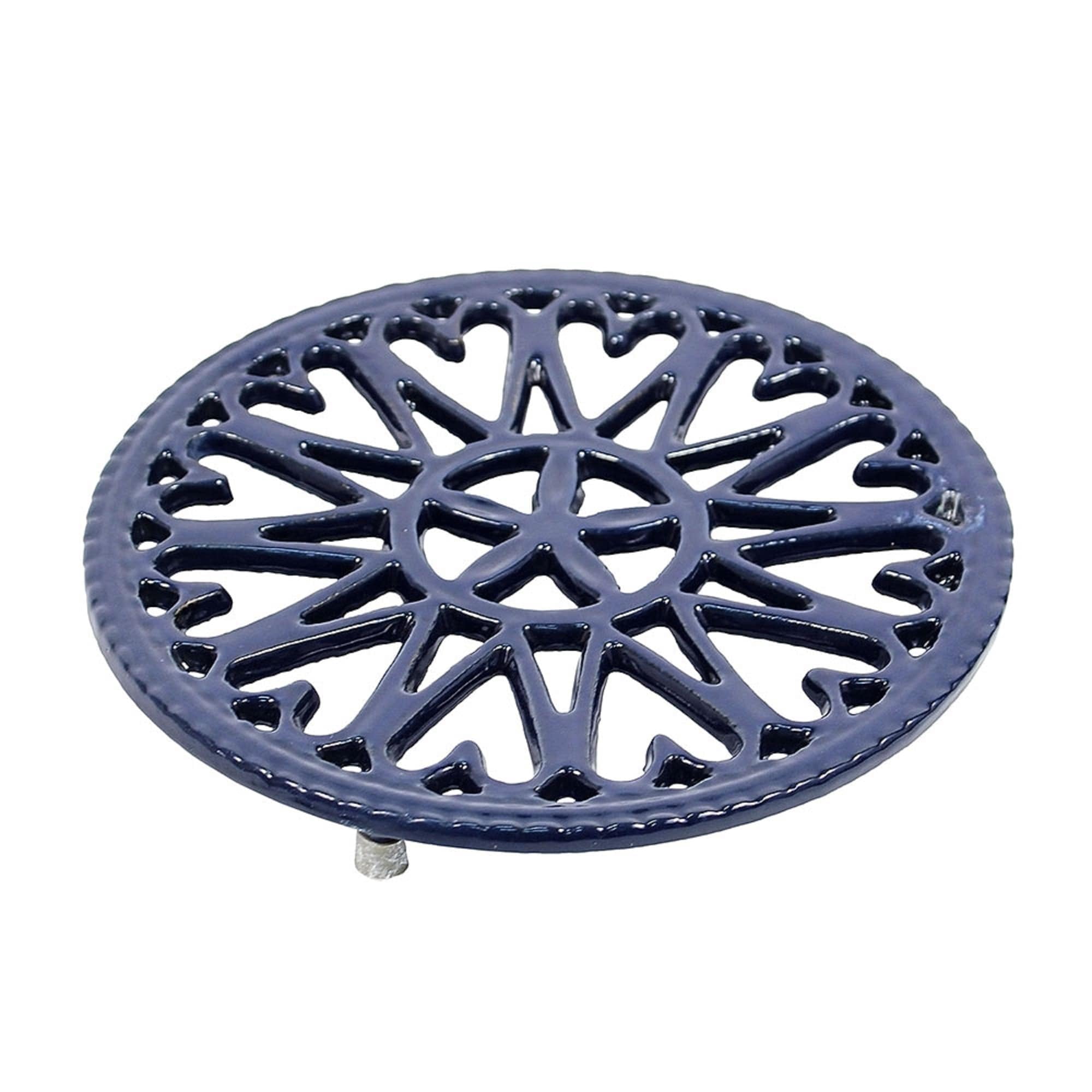 Blue Sunburst Cast Iron Trivet, 7-Inch Diameter
