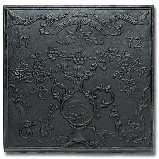 Hopewell Black Cast Iron Fireplace Fireback with Intricate Design