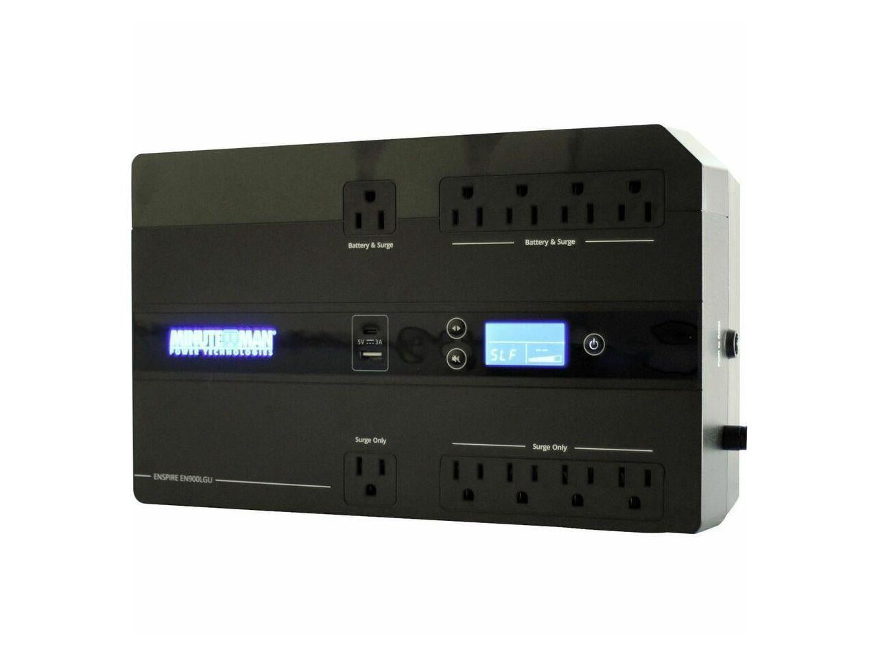 Minuteman Enspire-G EN900LGU 900VA Compact/Desktop/Floor/Wall Mountable UPS - Compact/Desktop/Floor/Wall Mountable - 3 Minute Stand-by - 120 V AC Input - 120 V AC Output - Stepped Sine Wave - USB -...