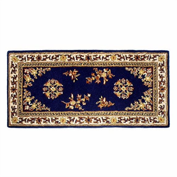 Minuteman International Blue Oriental Wool Hearth Rug, Rectangular