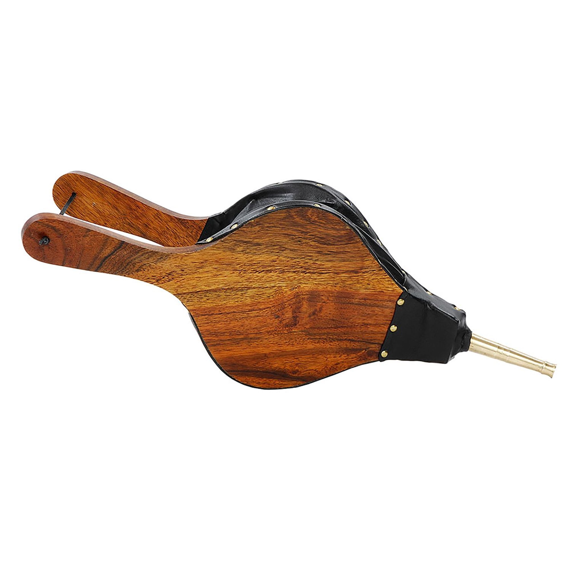 Large Natural Mango Wood Black Leather Brass Fireplace Bellows