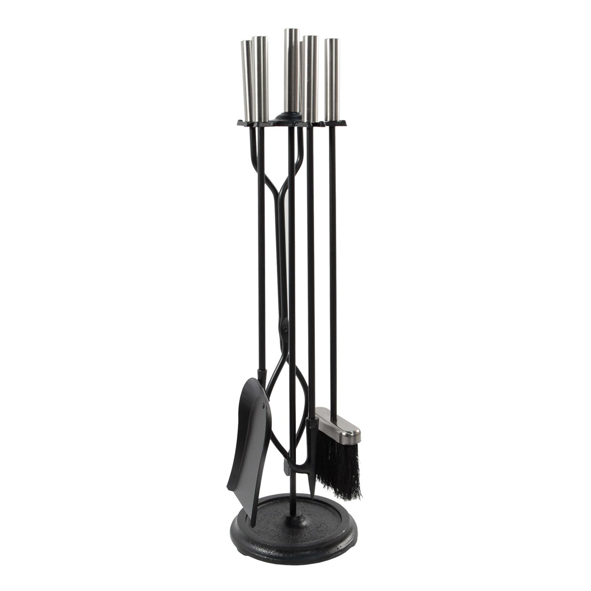 30" Black and Chrome Neoclassic Fireplace Tool Set with Round Base