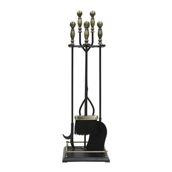 Minuteman International Oxford 5 Pc Fireplace Tools, Antique Brass & Black