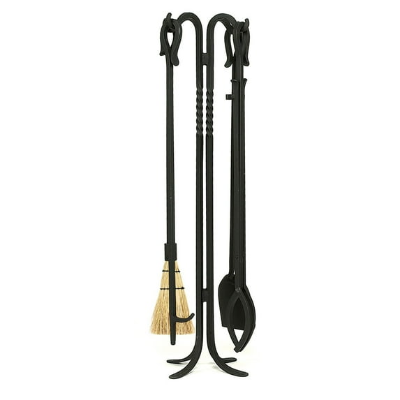Minuteman International Shepherd's Hook III 5 Piece Fireplace Set, Black