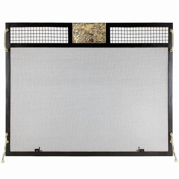 Minuteman SES3830PC Clematis Emblem Fireplace Screen- Polished Brass