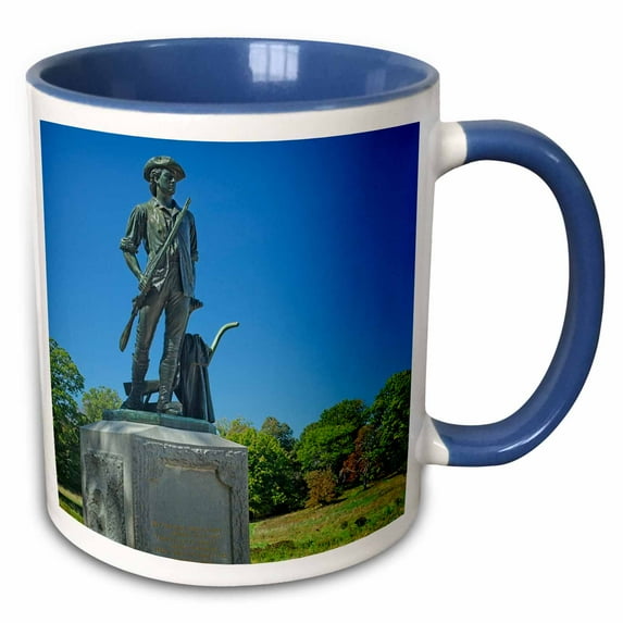 3drose, Minuteman Statue in Early Fall Concord, Massachusetts, 11oz Two-tone Blue Mug
