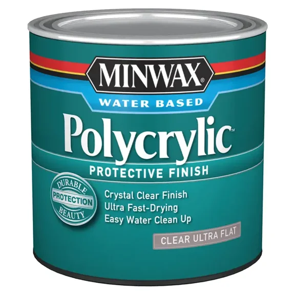 1/2 pt Minwax 211114444 Clear Polycrylic Water-Based Protective Finish, Ultra Flat