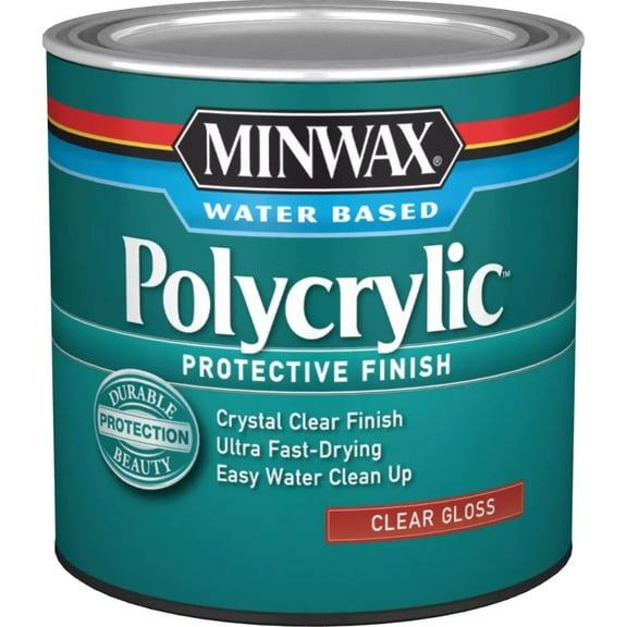 Minwax 255554444 Polycrylic Protective Finish, Clear Gloss, Clear, 1/2 Pint, (1 Piece, 1 Pack)