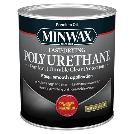Minwax 63005444 Fast-Drying Polyurethane, Warm Semi-Gloss, Clear, 1 Quart, (1 Piece, 1 Pack)