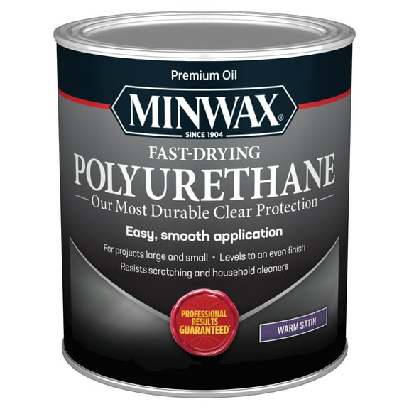 Minwax 63010444 Fast-Drying Polyurethane, Warm Satin, Clear, 1 Quart, (1 Piece, 1 Pack)