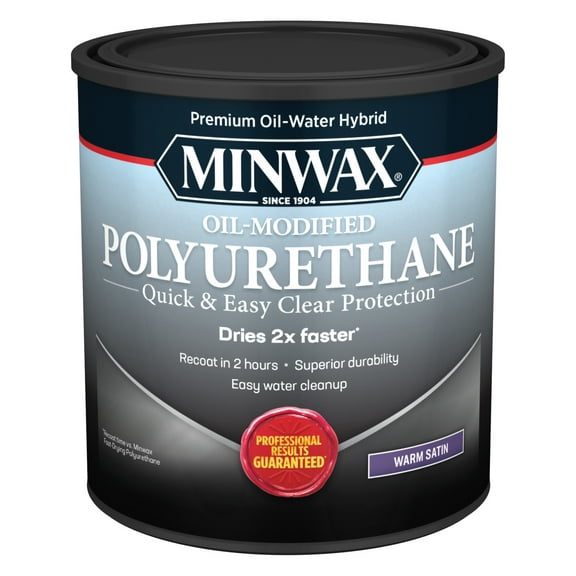 Minwax 630250444 Water-Based Oil-Modified Polyurethane, Warm Satin, Clear, 1 Quart, (1 Piece, 1 Pack)