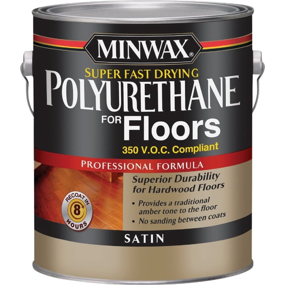 Minwax Super Fast Drying Polyurethane Protective Wood Finish, 350 VOC, Clear Satin, Gallon