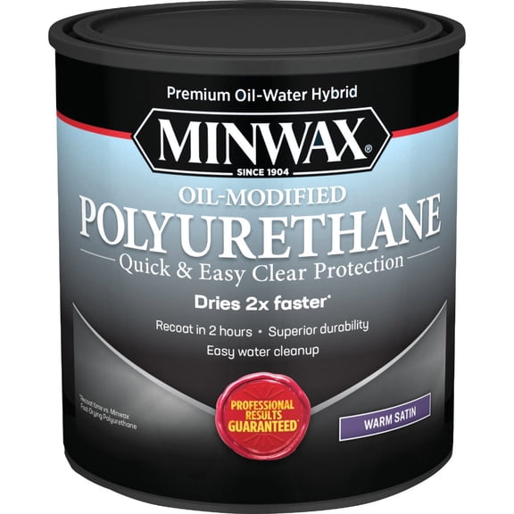 Minwax Water Based Oil-Modified Polyurethane, Warm Satin, Clear, 1 Quart