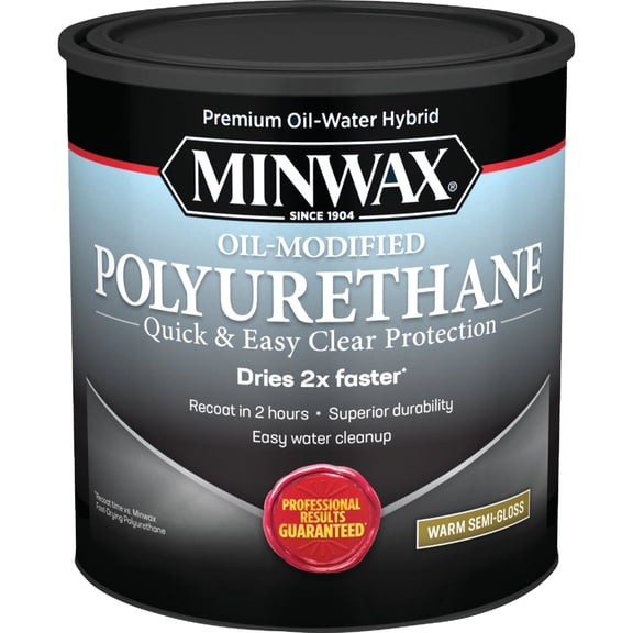Minwax Water Based Oil-Modified Polyurethane, Warm Semi-Gloss, Clear, 1 Quart