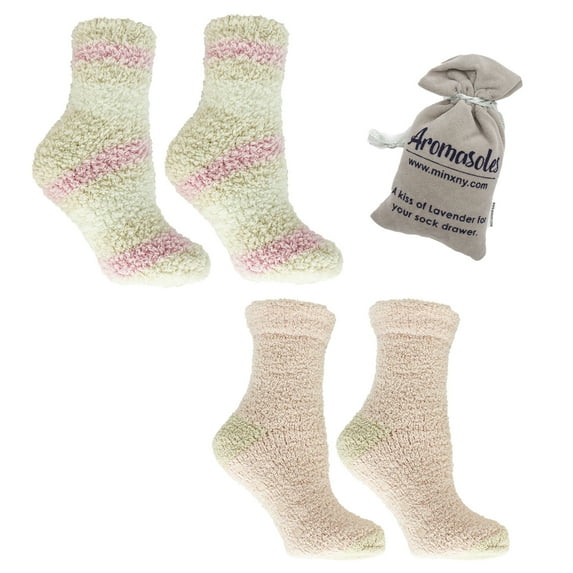 MinxNY Aromasoles Super Thick & Plush 2-Pair Pack Slipper Sock, Latte Stripe