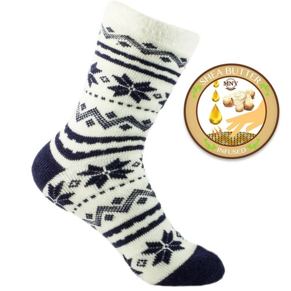 MinxNY Women's Double Layer Shea Butter Infused Slipper Socks, "Snowflakes", Aromasoles