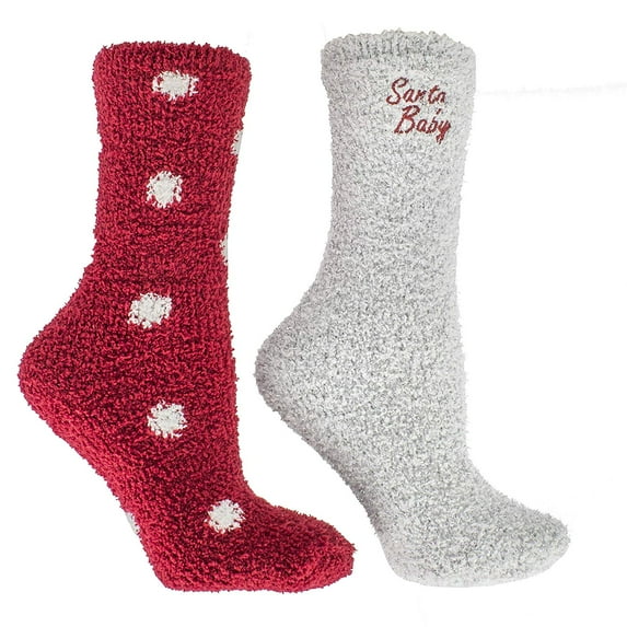 MinxNY Women's Non-Skid Warm Soft and Fuzzy Eucalyptus Mint and Shea Butter Infused 2-Pair Pack Slipper Socks with Sachet Christmas Gift, Santa Baby