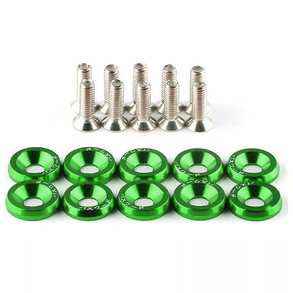 Minxio 10PCS M6 Washers & Bolts Bumper Nut Car Engine Screw,Green