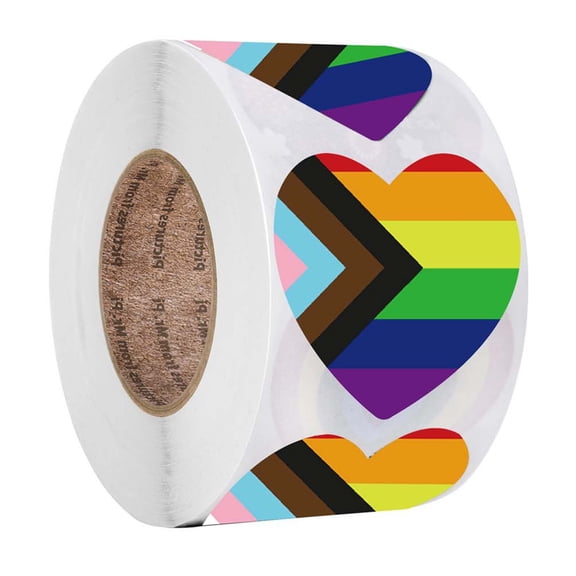 Minxio 500pcs Pride Stickers Rainbow Heart Shaped Labels Adhesive Stickers