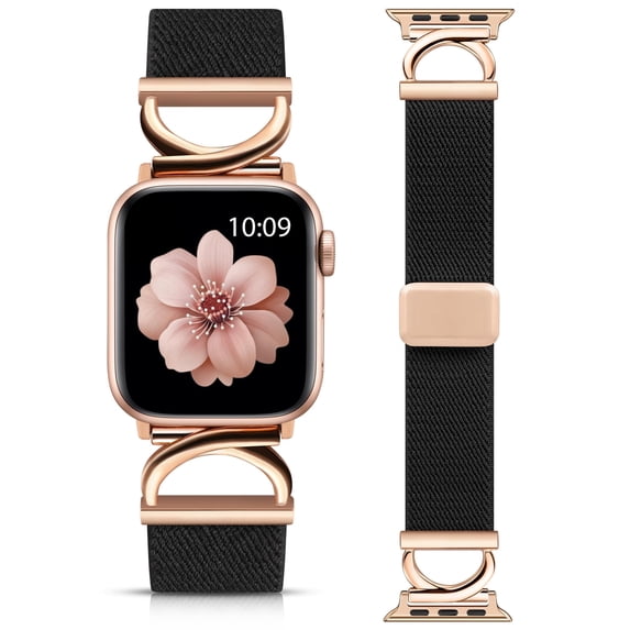 Wearlizer Braided Nylon Watch Band Compatible with Apple Watch Bands 38/40/41/42/44/45/46/49mm Women C-Shaped Buckle Magnetic Clasp Adjustable Strap for Series 11/10/9/8/7/6/5/4/3/SE/Ultra