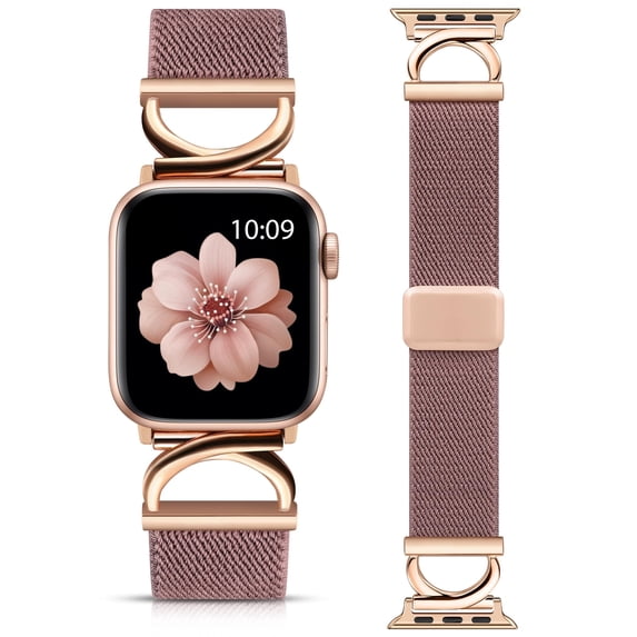 Wearlizer Braided Nylon Watch Band Compatible with Apple Watch Bands 38/40/41/42/44/45/46/49mm Women C-Shaped Buckle Magnetic Clasp Adjustable Strap for Series 11/10/9/8/7/6/5/4/3/SE/Ultra