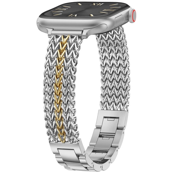 Wearlizer Slim Stainless Steel Watch Band Compatible with Apple Watch Bands 38/40/41/42/44/45/46/49mm Women Thin Link Bracelet Adjustable Strap for Series 11/10/9/8/7/6/5/4/3/SE/Ultra