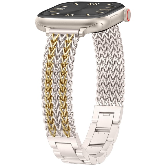 Wearlizer Slim Stainless Steel Watch Band Compatible with Apple Watch Bands 38/40/41/42/44/45/46/49mm Women Thin Link Bracelet Adjustable Strap for Series 11/10/9/8/7/6/5/4/3/SE/Ultra