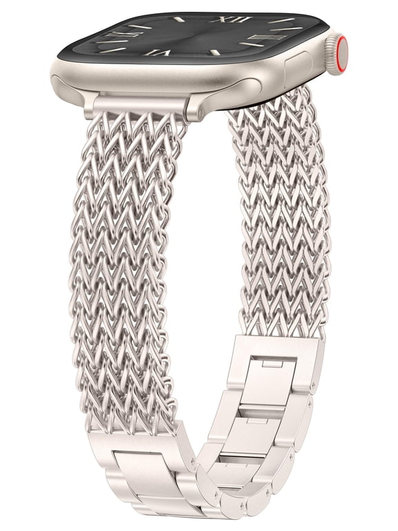 Slim Stainless Steel Watch Band Compatible with Apple Watch Bands 38/40/41/42/44/45/46/49mm Women Thin Link Bracelet Adjustable Strap for Series 11/10/9/8/7/6/5/4/3/SE/Ultra