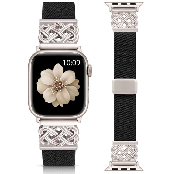 Wearlizer Stretch Nylon Watch Band Compatible with Apple Watch Bands 38/40/41/42/44/45/46/49mm Women Men Celtic Knot Magnetic Clasp Breathable Strap for Series 11/10/9/8/7/6/5/4/3/SE/Ultra