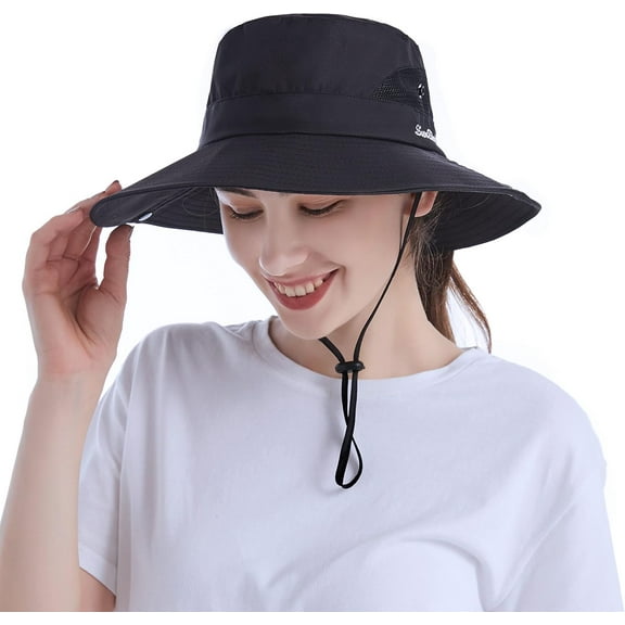 Minzimin 1/2 Pack Womens Wide Brim Sun Hats Foldable UV Protection Beach Bucket Hats Ponytail Mesh Fishing Hat