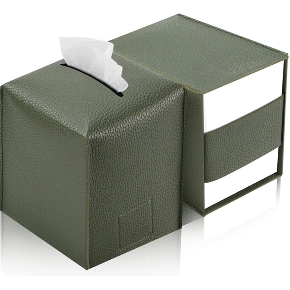 Minzimin 1/2Pack Tissue Box Cover 5X5X5'' PU Leather Tissue Holder Square Tissue Cube Box Organizer for Bathroom Vanity Countertop, Car, Night Stands, Office, Home, Kitchen