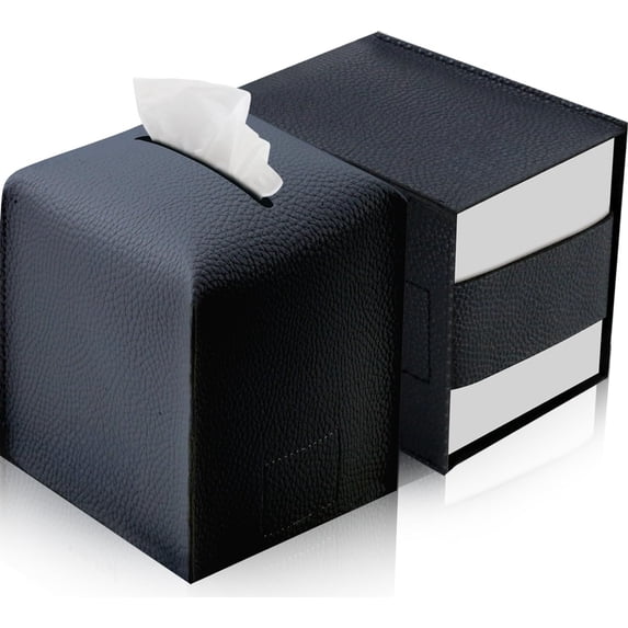 Minzimin 1/2Pack Tissue Box Cover 5X5X5'' PU Leather Tissue Holder Square Tissue Cube Box Organizer for Bathroom Vanity Countertop, Car, Night Stands, Office, Home, Kitchen