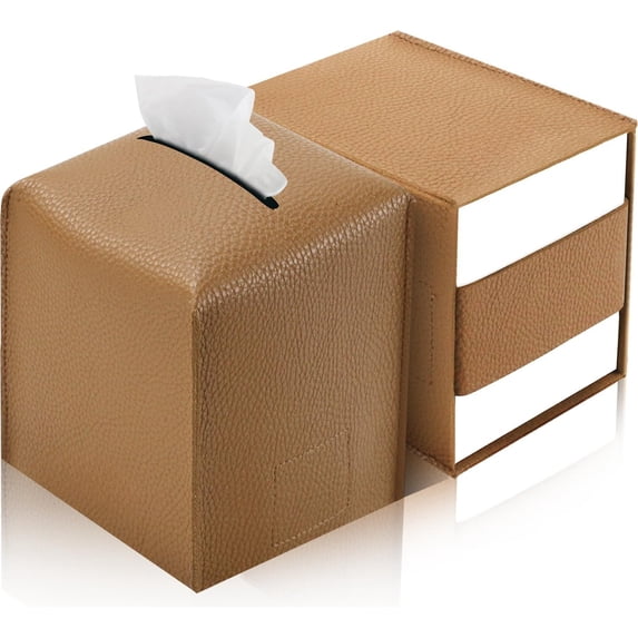 Minzimin 1/2Pack Tissue Box Cover 5X5X5'' PU Leather Tissue Holder Square Tissue Cube Box Organizer for Bathroom Vanity Countertop, Car, Night Stands, Office, Home, Kitchen