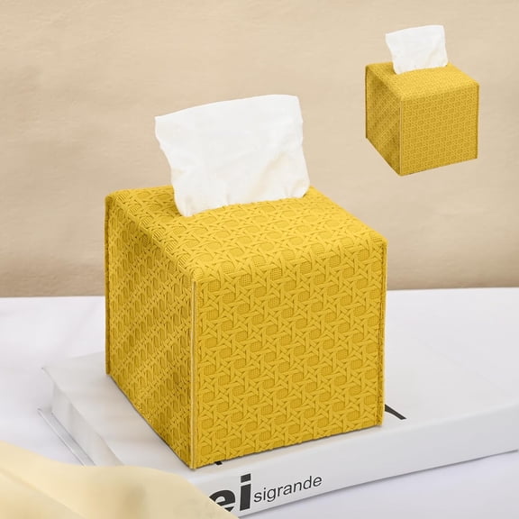 Minzimin 1 Pack Tissue Box Cover, Square PU Leather Tissue Holder, Decorative Facial Tissue Cube Paper Organizer Dispenser for Bathroom, Night Stands, Desk, 5X5X5''